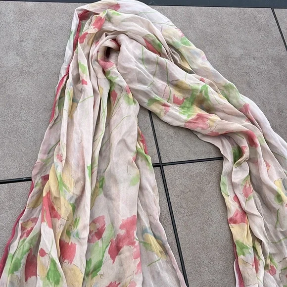 Valentino ladies sheer silk long pink floral scarf-VINTAGE - Picture 5 of 6